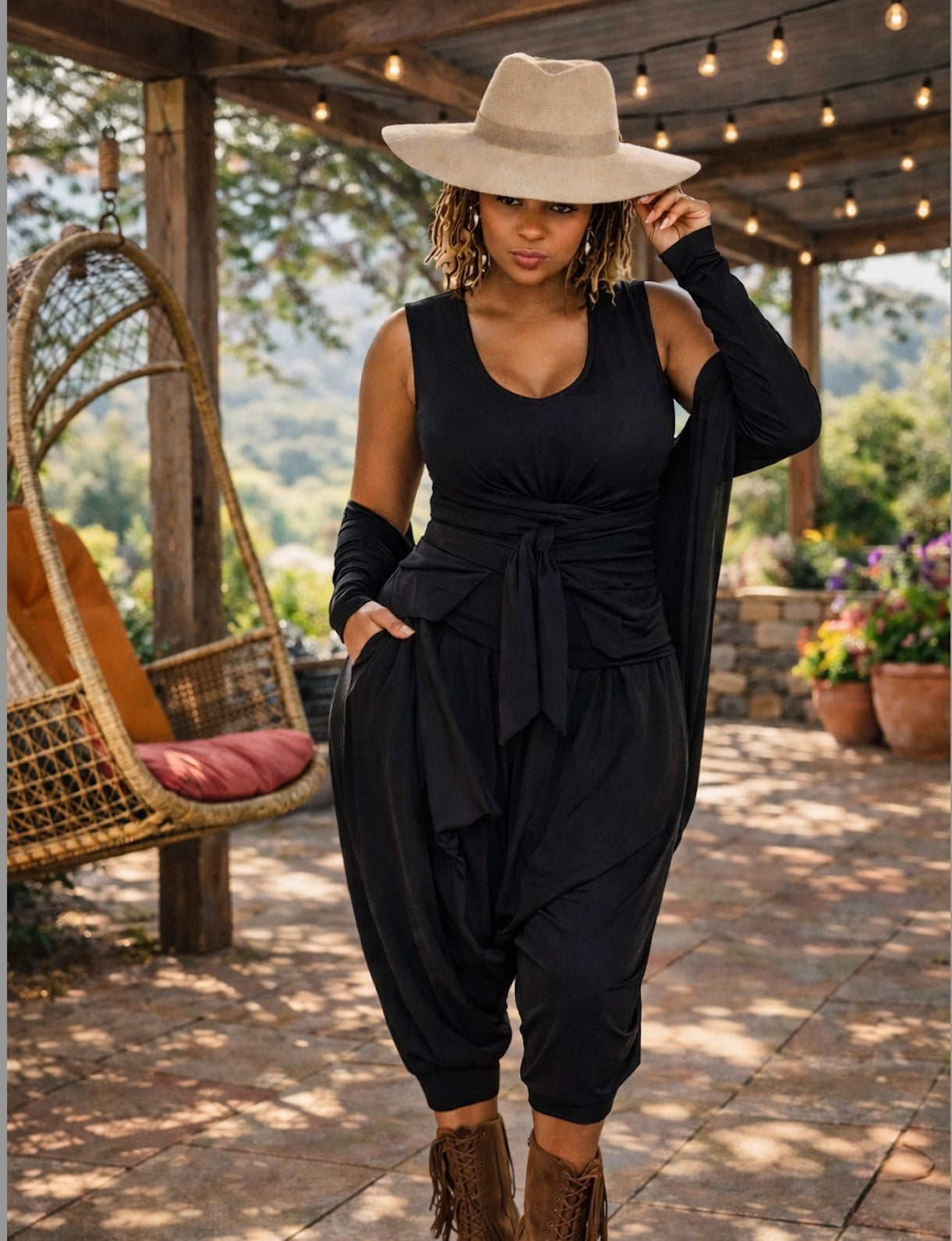 Moroccan Top and Bottom Set in BLACK