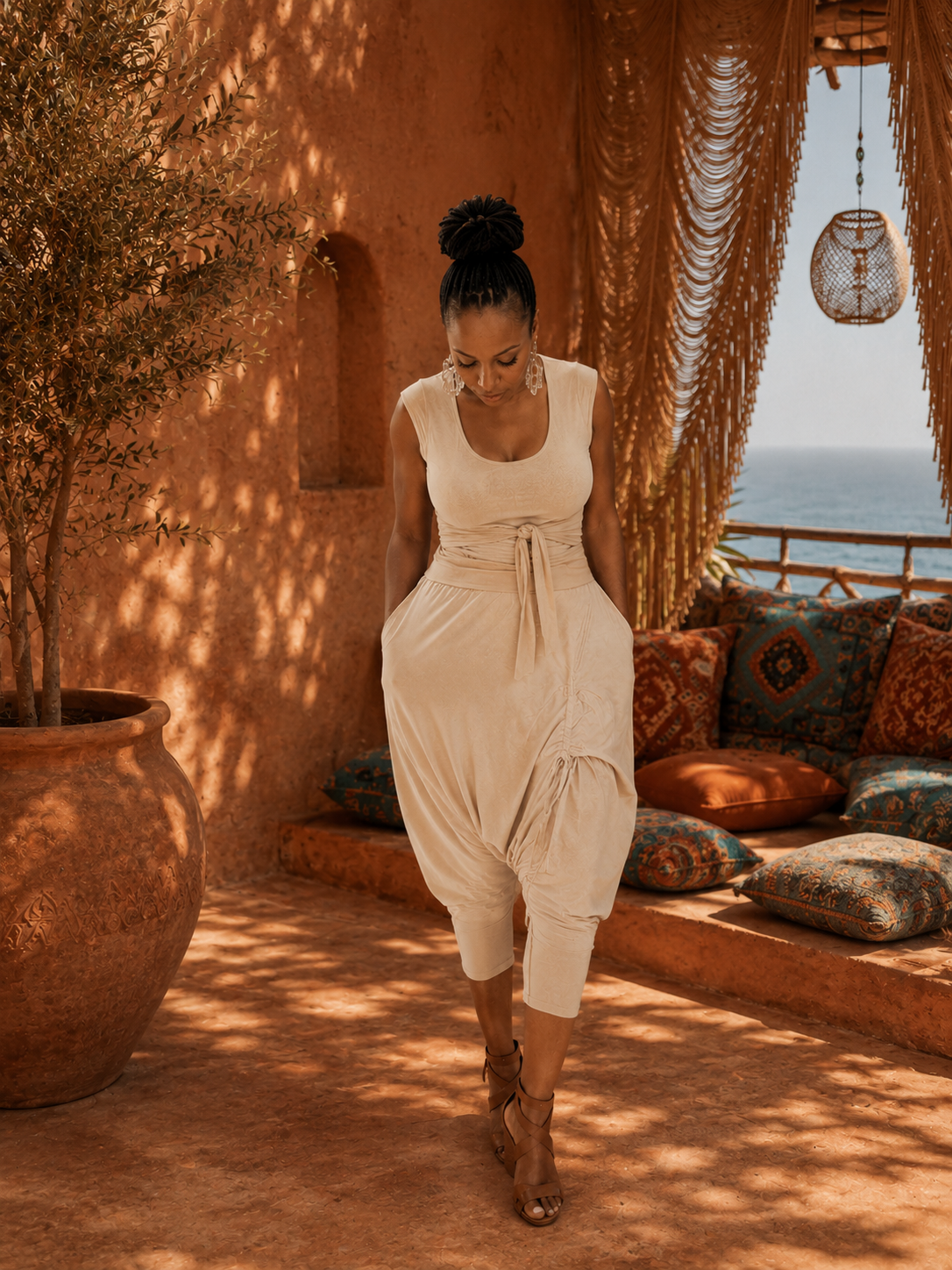 Moroccan Top and Pant Set- Desert Sand